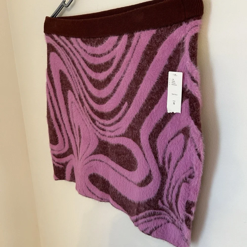 Anthropologie Skirt Fuzzy Rib Trim Waist Pink‎ Wine Size Medium Funky Retro NWT